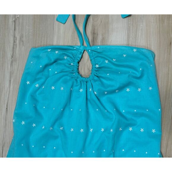 Vintage Tocca Mini Dress sz 2 Blue Embroidered Tie Neck - Picture 9 of 14